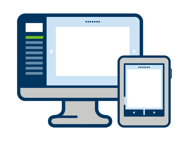 Pesentation navigation/layout shown on a computer monitor and tablet device.